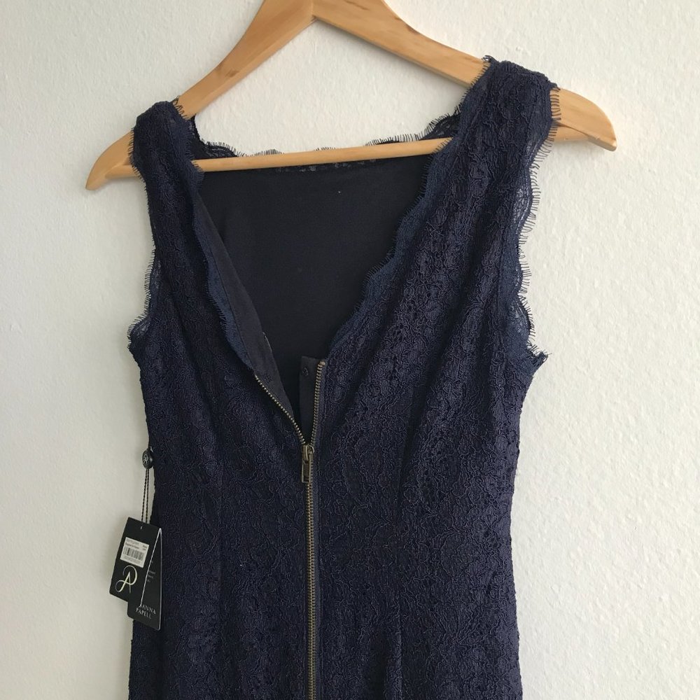NWT Adrianna Papell Navy Sleeveless Scalloped Lace Sheath Dress Size 4 - Picture 9 of 12